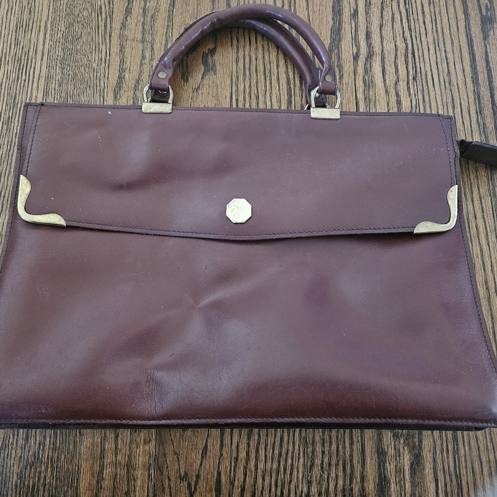 Leather Briefcase Bag in Deep Burgundy